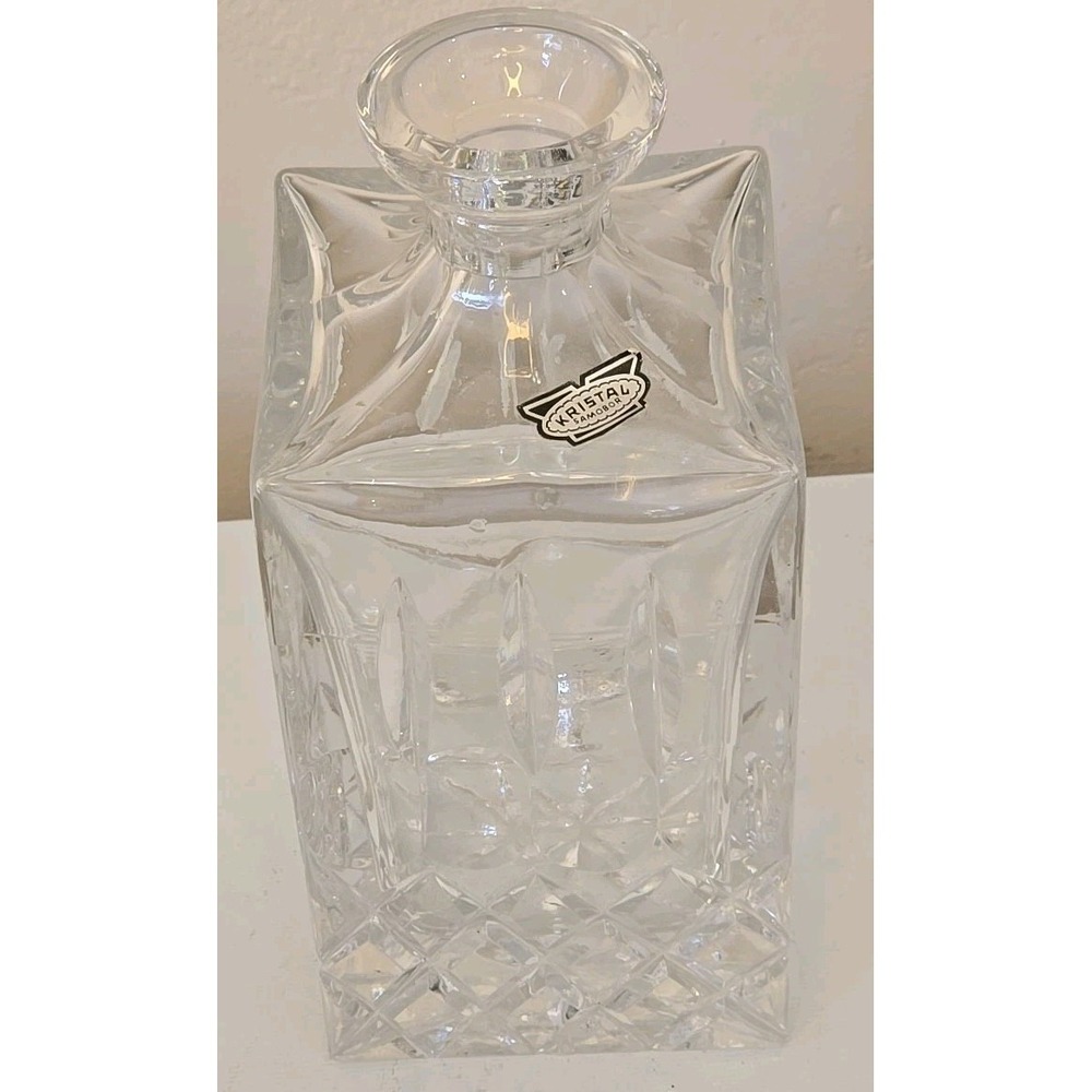 Vintage Kristal Samobor 24% Lead Crystal Square Decanter Base Hand Cut‎ Croatia